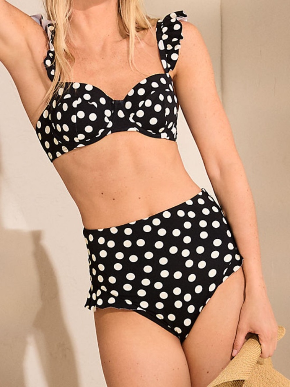 Lands End Black & White Polka Dot High Waist Swimsuit w/ underwire NEW SIZE 16